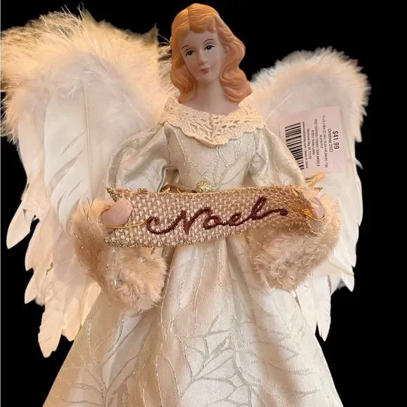 Beautiful Angel Tree Topper With White Feather Wings NWT - Picture 4 of 10